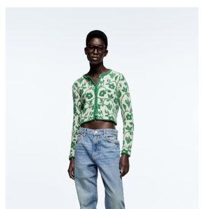 Zara floral knit jacquard cardigan